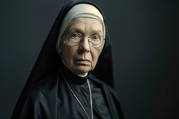 Senior nun on black background