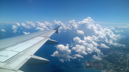 Obraz premium pictures on a flight, blue sky and clouds of all shapes and sizes, beautiful