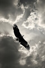 Obraz premium Majestic Silver Eagle Soaring Through Dramatic Cloud Formation