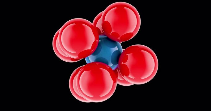 BCC, body-centered cubic atoms package crystal lattice structure, animation seamlessly loopable. 3D rendering isolated on transparent backgroun