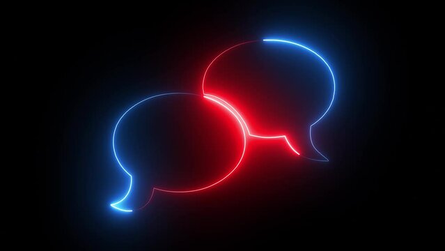 Glowing neon light Message icon , Neon light modern frame speech bubble animation motion graphics on black background.