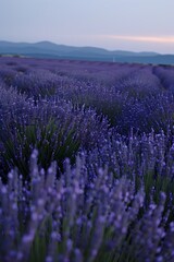 Lavender Field at Dusk Captivating Landscape of Purple Hues and Ethereal Atmosphere