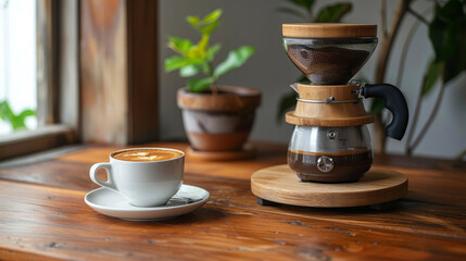 A barista-style coffee grinder and espresso cup, celebrating the art and ritual of coffee preparation
