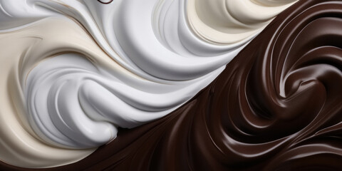 Sweet background with texture melted white and dark chocolate beautifully blends, intertwining to form delightful, tender, smooth waves and swirls