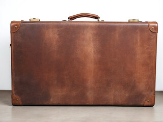 Old brown vintage travel leather suit bag. Symbol and concept of travel. Adventure time. Retro...