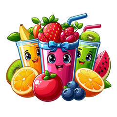 fruits and juice vector cartoon illustration isolated on transparent background - Generative AI