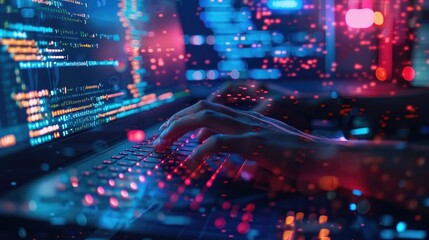 Closeup coding html and programming on screen laptop, development web, developer