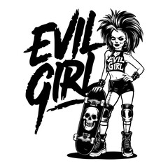 2024 skateboarding vector design, evil girl