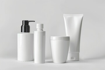 Blank cosmetic bottles on white background
