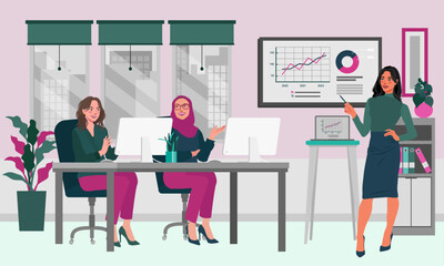 business-women-in-office-training-illustration