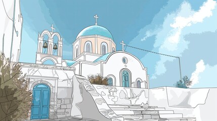 Traditional  Church on a Sunny Day in a Mediterranean Village - obrazy, fototapety, plakaty
