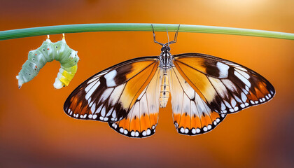 Amazing moment ,Large tropical butterfly hatch from the pupa and emerging with clipping path.  Concept transformation of Butterfly