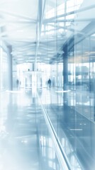 Fototapeta premium Blurred glass wall of modern business office building at the business center use for background in business concept. Blur corporate business office. Abstract office windows background 