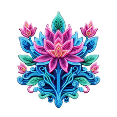 neon lotus flower vector cartoon illustration isolated on transparent background - Generative AI