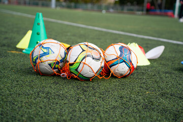 soccer balls on the field