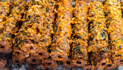 Lamb seekh kebabs meat food ready to cook on charcoal grill