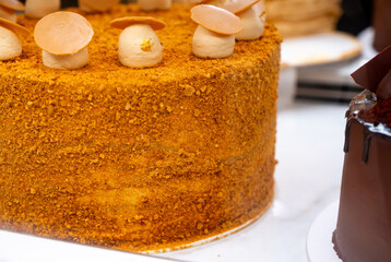 Classic chocolate biscuit cake with white whipped butter cream