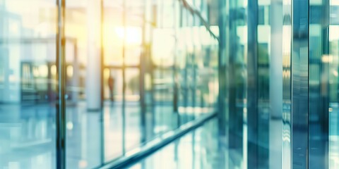 Blurred glass wall of modern business office building at the business center use for background in business concept. Blur corporate business office. Abstract office windows background