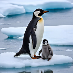 Obraz premium cute penguin family on an ice floe in the ocean