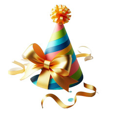 party hat  with ribbon vector cartoon illustration isolated on transparent background - Generative AI
