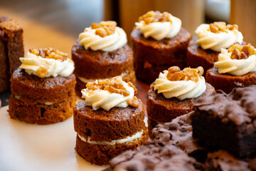 Classic chocolate biscuit cake with white whipped butter cream