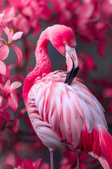 Image of a flamingo in the style of surrealism, pastel colors.