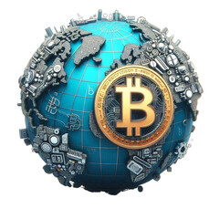 globe with bitcoin sign vector cartoon illustration isolated on transparent background - Generative AI