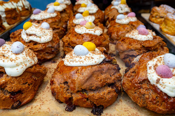Scones - traditional British baked good, popular in the United Kingdom and Ireland, tea buns make with yeast with different toppings