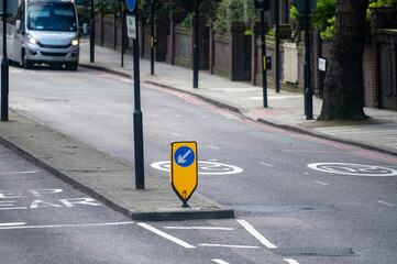 Transportation in London city, roads, road signes, street signes, warnings, indicating of...