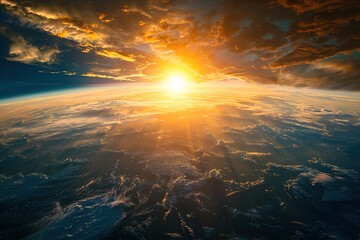 Obraz premium Planet earth with sunset and sun rays