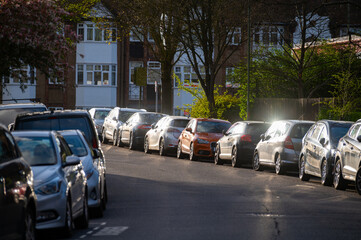 Obraz premium Transportation in London city, street parking, roads, road signes in Great Britain, city life in England