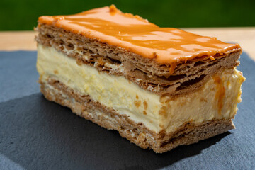Celebration of the King birthday in Netherlands, tompoes or tompouce, iconic pastry in Netherlands...