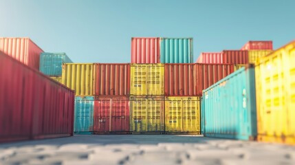 Fototapeta premium Shipping Containers terminal from Cargo freight ship for import export, logistic and international delivery concept