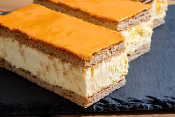 Celebration of the King birthday in Netherlands, tompoes or tompouce, iconic pastry in Netherlands...