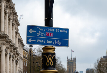 Transportation in London city, roads, road signes, street signes, warnings, indicating of...