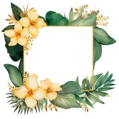 Botanical Floral Frame with Tropical Leaves and Flowers