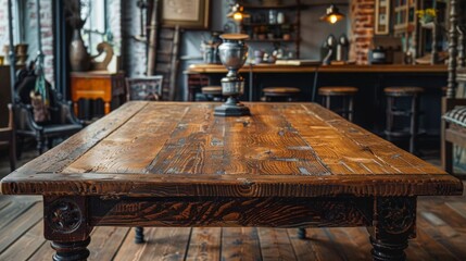 Ornate wooden table in a vintage decor setting, with spacious area for antique and collectible product placements