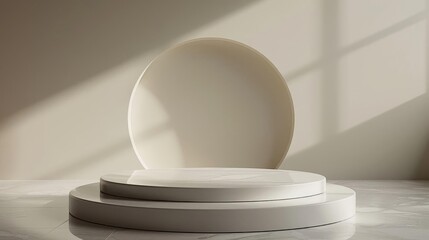 Minimalist circular white podium for product demos, perfect for an isolated setting
