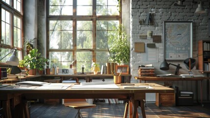 Large drafting table in an architect s studio, providing a professional setting for architectural tools and design materials