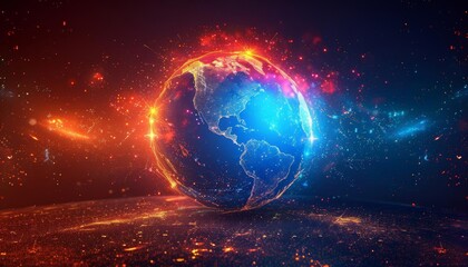 Obraz premium Interactive digital globe with realtime data streams, perfect for global business analytics and news portals