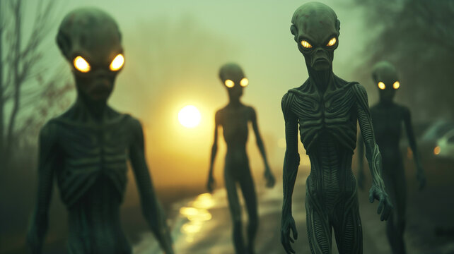 A band of otherworldly beings, humanoids, their forms barely human, loomed out of the swirling fog.