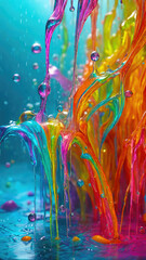 Vibrant pastel color splash and water splash background in underwater scene.