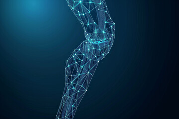 A blue and white image of a leg with a lot of lines and dots