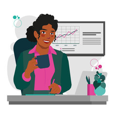 business-woman-working-writing-checking-with-coffee-illustration