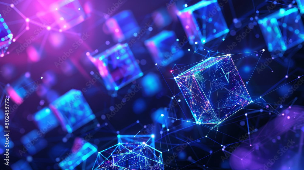 Poster a computer generated image of three cubes in a purple background
