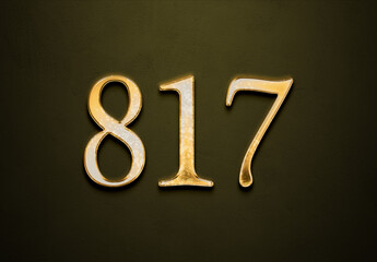 Old gold effect of 817 number with 3D glossy style Mockup.	