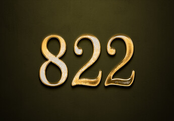 Old gold effect of 822 number with 3D glossy style Mockup.	