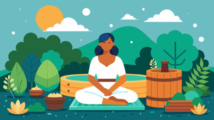 A tranquil garden setting where a naturopath recommends sauna therapy to help with stress management and improve overall wellbeing..