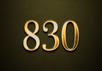 Old gold effect of 830 number with 3D glossy style Mockup.	