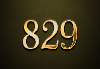 Old gold effect of 829 number with 3D glossy style Mockup.	